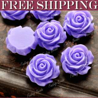15pcs Purple Resin rose Flower cameo wholesale RB0739 5  