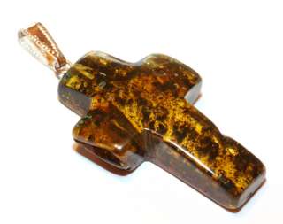 Genuine Natural Baltic Amber Pendant Cross Catholic  