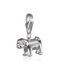 Vinani Damen Charm kleiner Mops glänzend Hund 925 Sterlingsilber HMOP