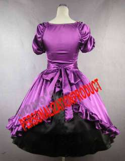 Victorian Lolita Satin Purple cute bow Ball Gown Cosplay Knee Length 