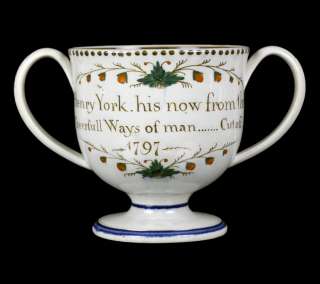 RARE ANTIQUE PEARLWARE LOVING CUP INSCRIBED HENRY YORK 1797  