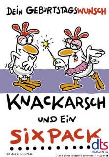 Geburtstagskarte mit Kuvert Chicken Knackarsch Sixpack  