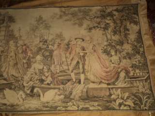VINTAGE FRENCH Large Tapestry Lovers NOBLEMEN & Women Swans VG 