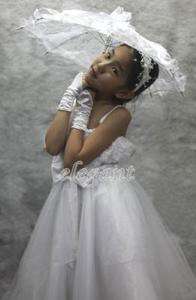 White Rosette Pageant Wedding Flower Girls Dress Party Gown Size 6 Age 