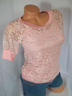 New elegant dressy Pink lace blouse shirt top S M L  