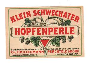 BE Bieretikett Old Beer Label Österreich Klein Schwechart VK Wien 