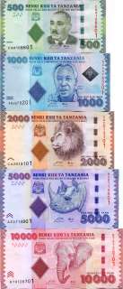 Tanzania 500 1000 2000 5000 10000 2010 2011 Set New UNC  