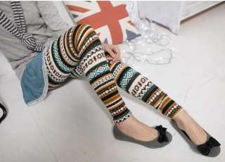 Retro Fashion Womens Soft Knitted Warm Multi Colored Vintage Leggings 