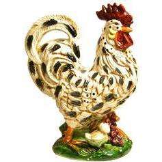 Large Ceramic Farm Kitchen Rooster with Baby Hen 13 Tall  