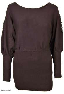 WOMENS LADIES BROWN BATWING STYLE FITTED JUMPER / TOP  