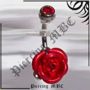   Piercing nombril Acier 316L Fleur Rose Rouge Red