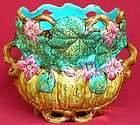 RARE ANTIQUE FRENCH ONNAING MAJOLICA KINGFISHER CACHE POT C 1880