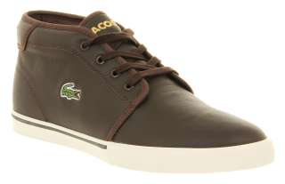 Mens Lacoste Ampthill Brown Leather Casual Lace Up Trainer Shoes 