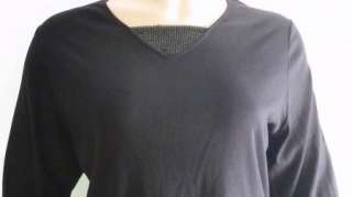 Karen Scott Black Long sleeve Sequin V Neck 2fer Knit Top Womens Plus 