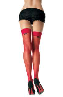 Sheer Thigh High Stockings with Back Seam and Bow for Halloween   Pure 