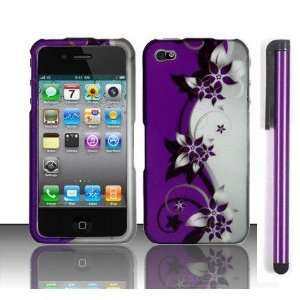 Apple Iphone 4, 4s Phone Protector Hard Cover Case Purple Silver Black 