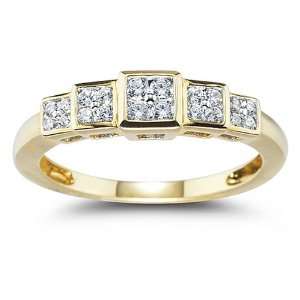 10k Yellow Gold 5 Square Cluster Diamond Ring (1/4 cttw, I J Color, I1 