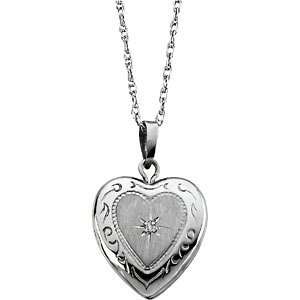  14k White Gold Diamond Heart Locket Necklace, 18 (GHI 