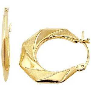    14k Yellow Gold Unique Design Hoop Huggie Earrings 1 Jewelry