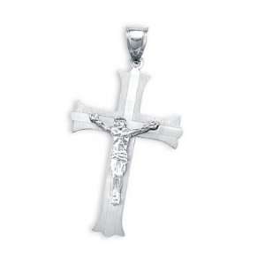  Cross Pendant 14k White Gold Jesus Crucifix Charm Large 