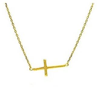 Gold Over Sterling Silver Sideway Cross Necklace Pendant with 