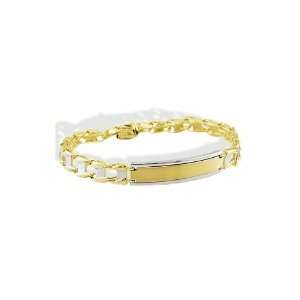    Mens 14k White Yellow Gold Engraveable ID Bracelet Jewelry
