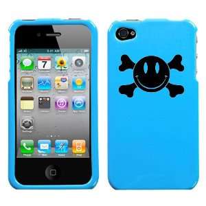 black smiley face with cross bones design on sky blue turquoise case 