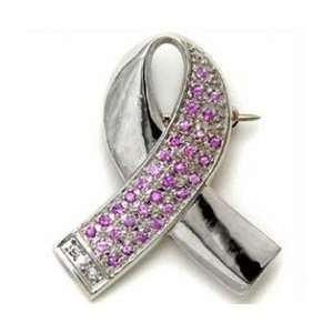  Breast Cancer Awareness Ribbon Silver with Pink Tourmaline 
