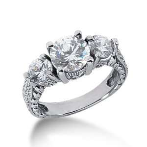   Diamond Engagement Ring Round Prong Antique 14k White Gold DALES