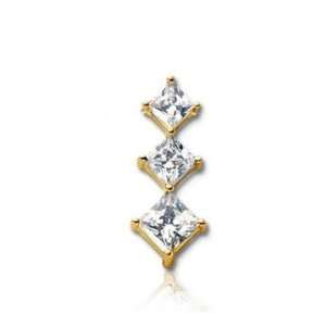  1 Carat Princess Row 14k Yellow Gold 3 Stone Diamond 