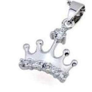  18 Karat White Gold Plated Crown Pendant and Chain 