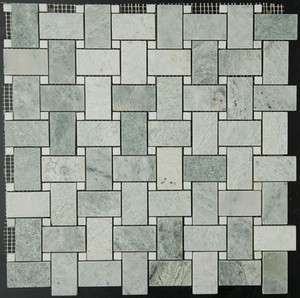  Green Basketweave White dots Polished Mosaic Tile Meshed 12x12  