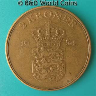 DENMARK 1954 N S 2 KRONER 31mm Aluminum Bronze coin  