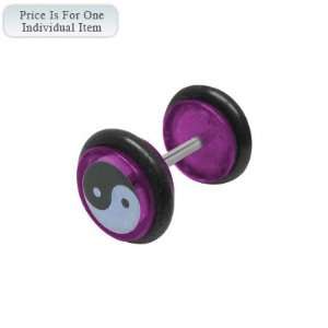  Purple Acrylic 16 Gauge Ying Yang Logo Ear Plug Jewelry