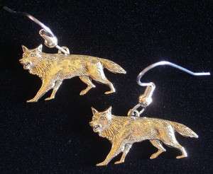 Wolf Earrings 24 Karat Gold Plate Wolves Howling Coyote Dog  