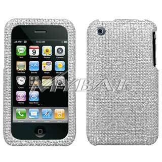 New For Apple iPhone 3G 3GS Cell Phone Silver Full Bling Stone Hard 