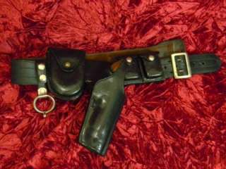 Police Gun Belt Vintage Leather Revolver Ammo Holster Handcuff Pouch 