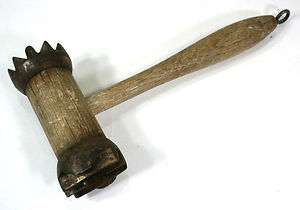 ANTIQUE Hand Tool   MEAT TENDERIZER   Wood Handle   TWO SIDED   2 IRON 