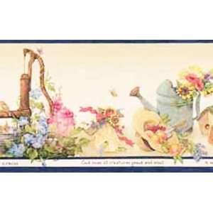  Country Vintage Pump and Watering Can Wallpaper Border 
