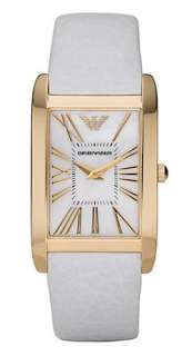EMPORIO ARMANI WHITE LEATHER & GOLD TONE MOP PEARL DIAL LADY WATCH 