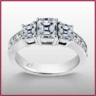 50 3 Stone Asscher Diamond Engagement Ring H SI1 EGL  