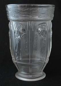Czech art glass satin Greek women vase, 7 3/4 h.  