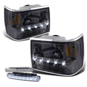   1pc LED Smoked Head Lights + LED Bumper Fog Lamps Pair Automotive
