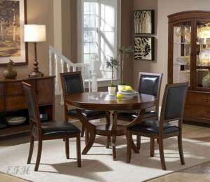 5PC AVALON ROUND CHERRY WOOD & GLASS DINING TABLE SET  