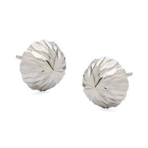    14kt White Gold 10mm Diamond Cut Dome Ball Earrings Jewelry