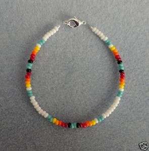 White, Turquoise Beaded Bracelet Native American All Sz  