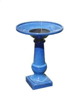 New Athena Solar Powered Ceramic Birdbath Fountain Blue  