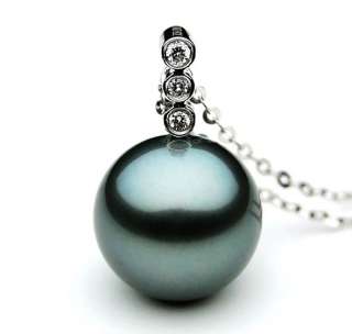 Perfect Round 11.8 12mm AAA Quality Tahitian Black pearl pendant set 