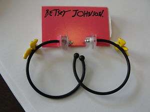 NWT $35 Betsey Johnson Hoop Yellow Bow Earrings  
