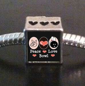 Peace Love Bowl Bowling Photo European Bead Cube Charm  